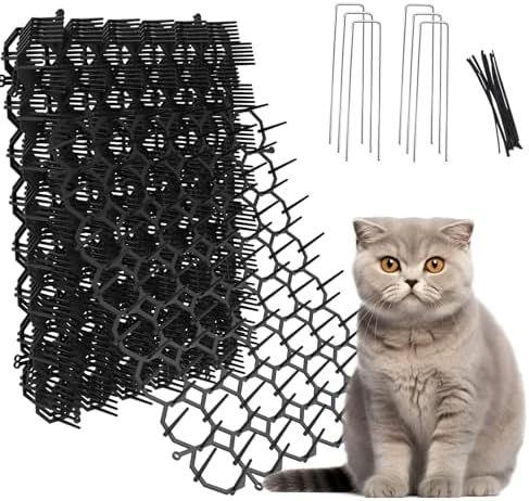 8.5 X 6.5 Inch Scat Mat for Cats with 12 Garden Staples & 12 Ties, 24 Pack Cat Deterrent Mat for Garden Fence & Animal Barrier
