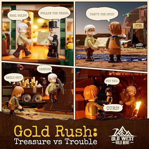 Lumibricks Wild West Gold Mine Lighting Building-Bricks Set - Western Prospector’s Dig Entrance 658 Pcs Mining Playset for Adults and West Lovers