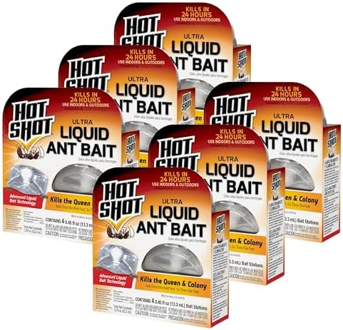 Hot Shot Ultra Liquid Ant Bait, Advanced Liquid Bait Technology Kills Common Household Ants Fast With No Drips Or Spills, 4 Count, Pack of 1 | Kills Common Household Ants In 24 Hours, For Indoor & Outdoor Use, Bait Stations Kill Ants With No Drip or Spil…