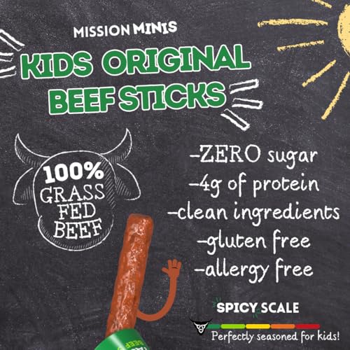 Mission Meats Kids Beef Sticks, Zero Sugar, Healthy Mini Snacks 0.5oz, 24ct | Healthy Back-to-School Snack, Great for Lunches & Sports, Top 9 Allergen Free, Individually Wrapped, Kid-Loved & Not Spicy