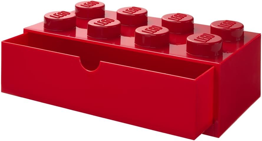 LEGO Stackable Desk Drawer RED with 8 Knobs - Plastic Storage Box for LEGO, Toys, Desk Drawers, Office Supplies, and Stackable Storage, Home Decoration
