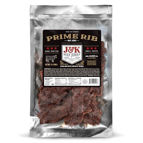 J&K Jerky Prime Rib Beef Jerky - Authentic American Made Slab Jerky for a Delicious Protein Snack - 7oz Big Bag of Jerky