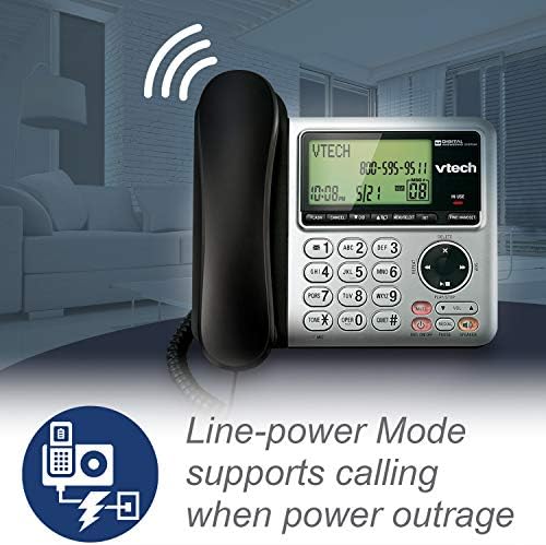 VTech CS6649 DECT 6.0 Expandable Corded/Cordless Phone with Answering System and Caller ID/Call Waiting, Silver/Black with 1 Handset