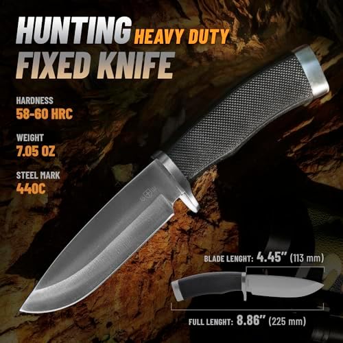 Hunting Knife with Sheath Survival Knives for Men - Best Tactical Camping Hunting Hiking Knife - Bushcraft Field Gear Accessories Tool - Fixed Blade