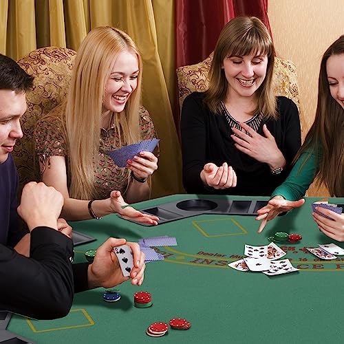 Soozier Poker Table Foldable 47" Octagon 8 Players Cup Holders Blue Felt