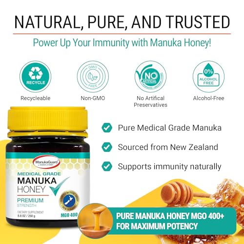 ManukaGuard® Medical Grade Manuka Honey MGO 400+ | 100% Authentic New Zealand Manuka Honey | Healing Honey for Immunity Boost | 8.8 oz