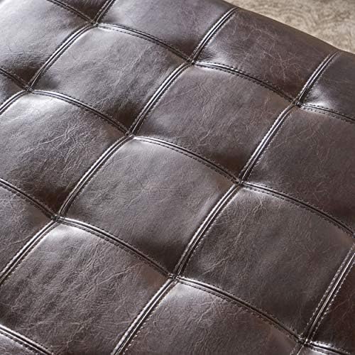 Christopher Knight Home Alexandria Bonded Leather Storage Ottoman, Marbled Brown , 31” x 31”x 18.6”