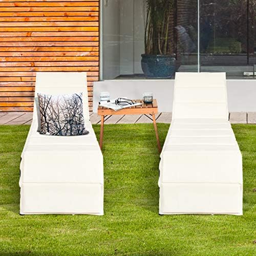Tangkula Outdoor Chaise Lounge Chair, 5-Position Adjustable Rattan Recliner Chair w/Cushioned Seating and Adjustable Feet