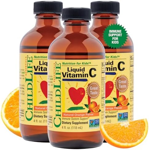 CHILDLIFE ESSENTIALS Liquid Vitamin C Low Sugar Kids, 4 Fl Oz (Pack of 3) | Pure Vitamin C Liquid Supplement, Toddlers, Babies, Immune System Support