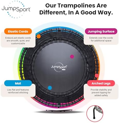 JumpSport 550 Workout Rebounder for Adults, 44" | PRO CE | Mini Exercise Fitness Trampoline Jumper with Cables | Black