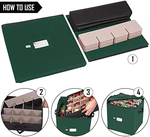 Christmas Ornament Storage Box, 4 Individual Trays Xmas Storage Container, Fits 64 Ornaments Decoration Balls, Constructed of Durable Polyester Material (Red)