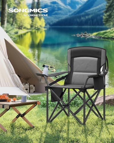 SONGMICS Folding Camping Chair, 450 lb Capacity | Folding lawn chair with cup holder and heavy-duty design, Ink Black, UGCB066B01