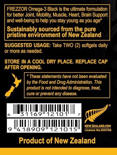 FREZZOR Omega 3 Black for Joint Care & Comfort - New Zealand Green Lipped Mussel Oil Capsules, 53x Higher Potency with UAF1000+ Super Antioxidant