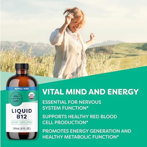 Vimergy Liquid Vitamin B12 Brain Function, 2500 mcg, Organic, 30 Servings | Brain Body Nourish*, Supports Oxygen and energy to the Brain*, Methylcobalamin & Adenosylcobalamin, Vegan, Non-GMO