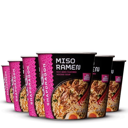Snapdragon Miso Ramen Cup Noodles - 6 Pack Instant Ramen Bowl with Authentic Wheat Noodles, Soup Sauce Base
