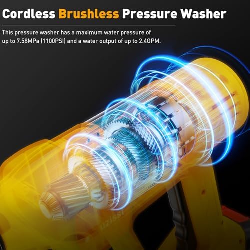 1100PSI Cordless Car Washer, Portable Battery Powered Cleaning Tool | 10-Speed Adjustment, Battery Level Display, 6-in-1 Nozzle