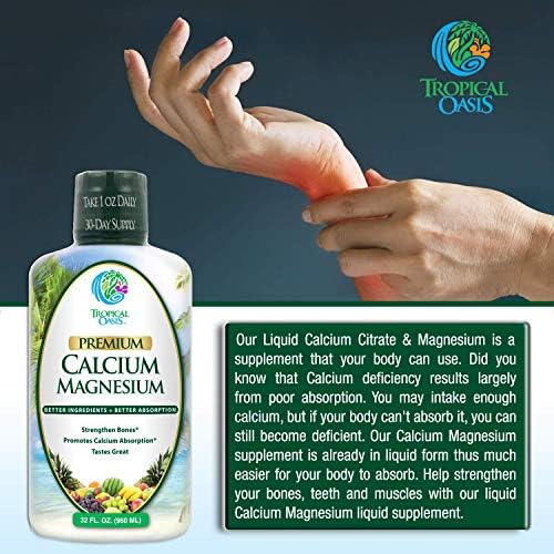 Tropical Oasis Liquid Calcium Magnesium - Natural Formula w/Support for Strong Bones - Liquid Vitamins w/Calcium