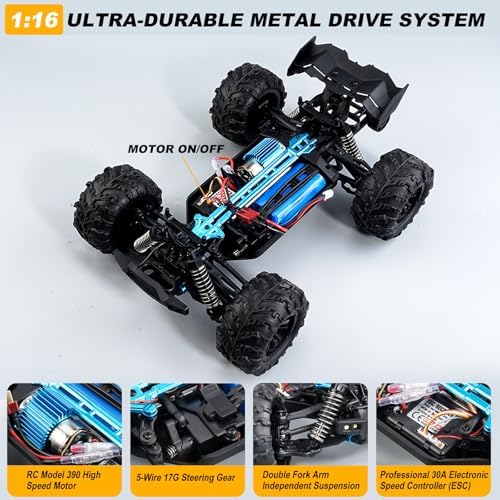 1:16 Scale All-Terrain RC Car for Adults - 40+KM/H High Speed 4WD Off-Road Remote Control Truck with 2 Rechargeable Batteries