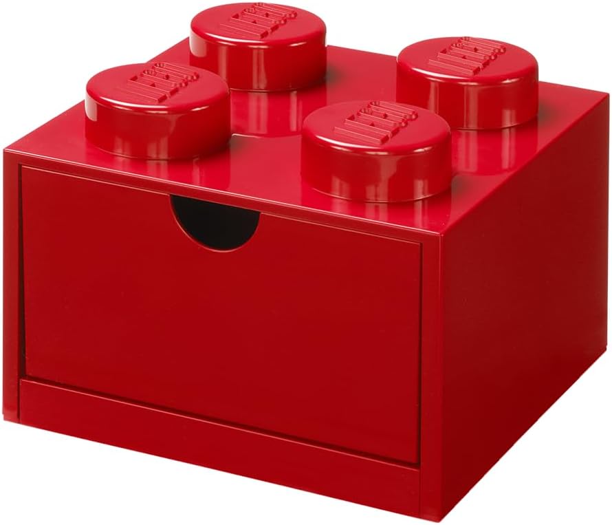 LEGO Stackable Desk Drawer RED with 8 Knobs - Plastic Storage Box for LEGO, Toys, Desk Drawers, Office Supplies, and Stackable Storage, Home Decoration