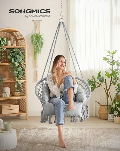 SONGMICS Hanging Chair, Boho Swing Chair with Large, Thick Cushion