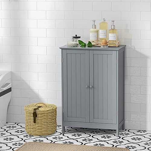 GLACER Bathroom Floor Cabinet, Wooden Storage Cabinet (White)