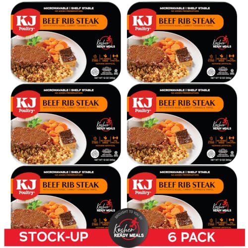 KJ Poultry Kosher Ready Meals - Beef Rib Steak & Kugel, MRE Meat Meals Ready to Eat, Shabbos Food (1 Pack) Prepared Entree Fully Cooked, Shelf Stable Microwave Dinner Travel Military Camping Survival