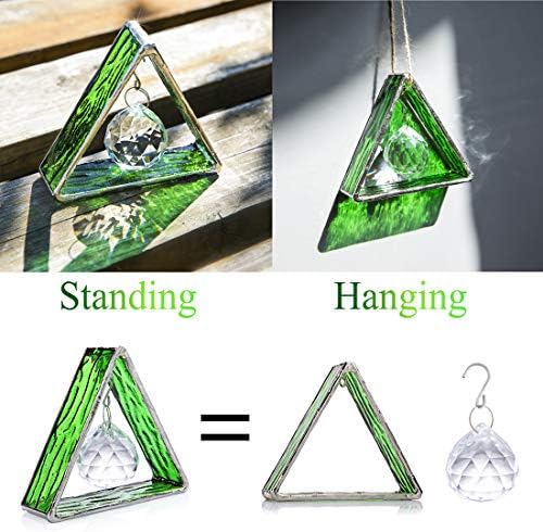 Green Stained Glass Pyramid Suncatcher Window Hanging Prism Decor