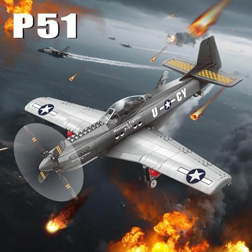 P51 Mustang Fighter Jet Building Set, Compatible with Lego Military Plane | WWII Aircraft Model, Classic Fighter Plane Display Set for Adults