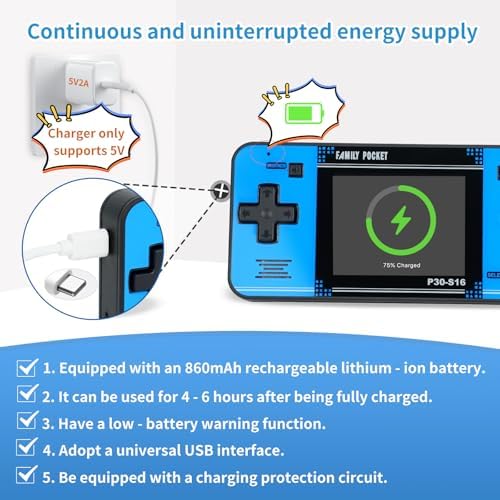 Handheld Game for Kids -Preloaded 220 Retro Video Games, Portable Gaming Player with Rechargeable Battery 3.0" LCD Screen, Mini Arcade Electronic Toy Gifts for Boys Girls (Blue)