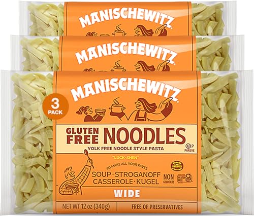 Manischewitz Gluten Free Wide Egg Noodles (4 Pack) Yolk Free, Kosher For Passover and All Year Round Use