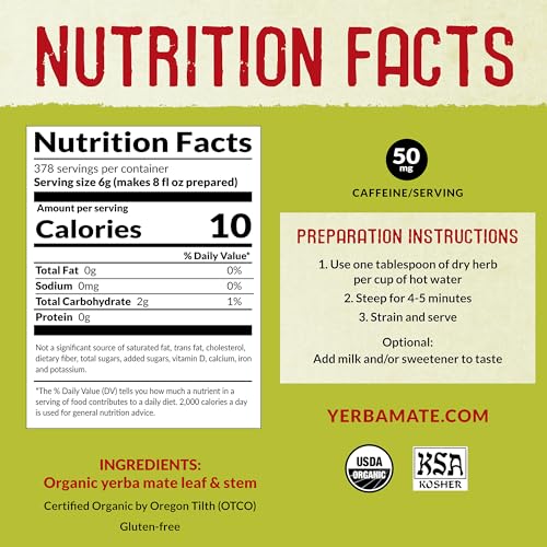 ECOTEAS Organic Yerba Mate Loose Tea Traditional Cut 5 lb Bulk Value Bag | 5 lb bulk traditional cut with stems and powder