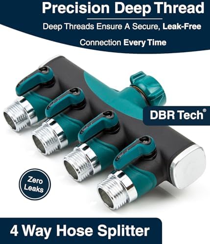 DBR Tech® 4 Way Hose Splitter (Superior Durability), Premium Garden Hoses Connector, 4 Way Heavy Duty Water Valve for Spigot Faucet Bib