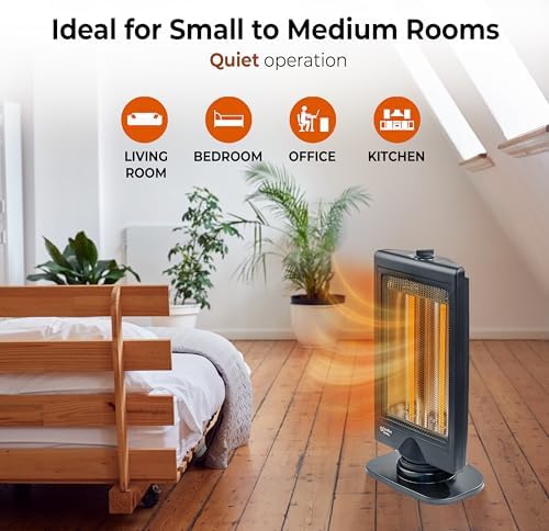 Comfort Zone Oscillating Portable Space Heater, Flat Panel, Halogen, Infrared, Electric, Adjustable Tilt, Overheat Sensor, Stay-Cool