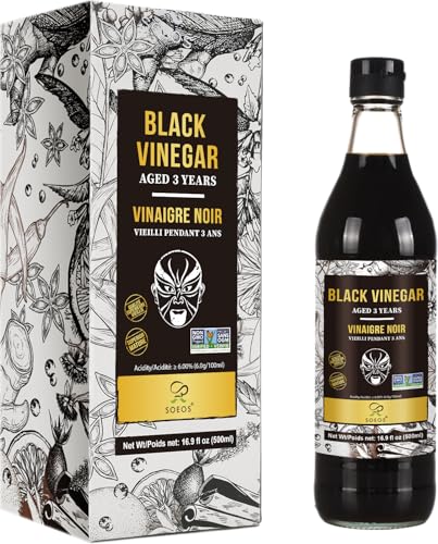 Soeos Chinkiang Vinegar, 16.9 fl oz (500ml), 3 Years Aged Black Vinegar | Chinese Black Vinegar, Zhenjiang Vinegar, Black Rice Vinegar