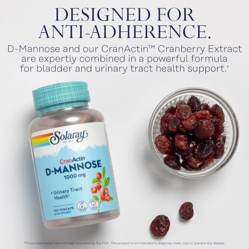 SOLARAY D-Mannose with CranActin Cranberry 400 mg, 60 VegCaps | Urinary Tract & Bladder Support - D-Mannose, CranActin Cranberry & Vitamin C - 30 Servings - Vegan, Lab Verified