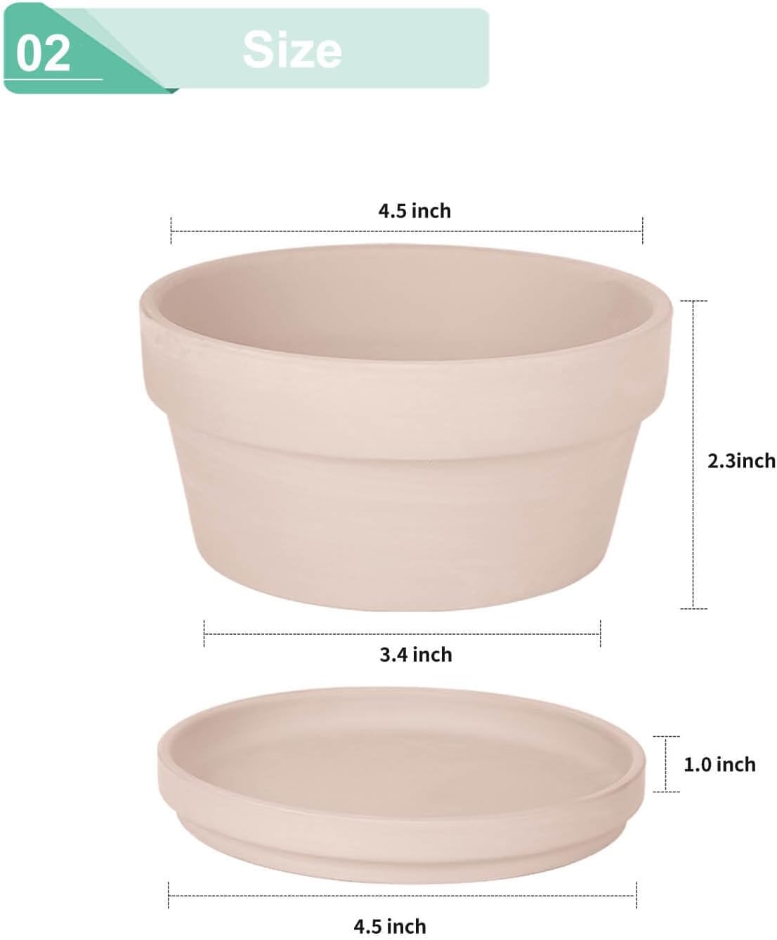 vensovo 3.7 Inch Terracotta Shallow Succulent Pots with Saucers, 6 Pack