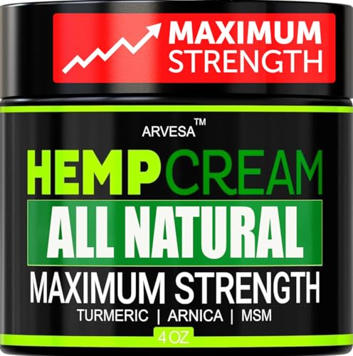 Natural Hemp Cream - Maximum Strength Gel - Hemp Cream with Arnica, MSM, Glucosamine, Menthol, Aloe, Turmeric, Boswellia - Fast Absorption, Non-Greasy