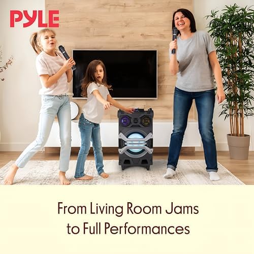 Pyle 500 Watt Portable BT Connectivity Karaoke Speaker System - PA Stereo with 8" Subwoofer, DJ Lights Rechargeable Battery Microphone