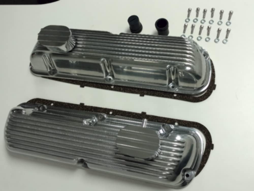 Finned Aluminum Valve Cover W/Breather Kit, Compatible with SBF V8 260 289 302 351W