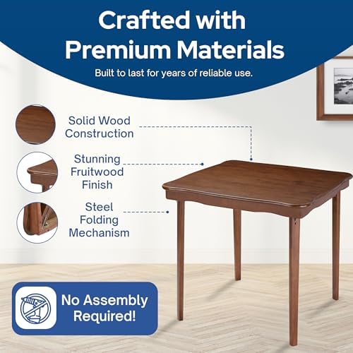 Stakmore Stylish Durable Versatile Square Folding Table, Cherry | Solid Wood Scalloped Edge Compact Traditional Card Table for Home Use