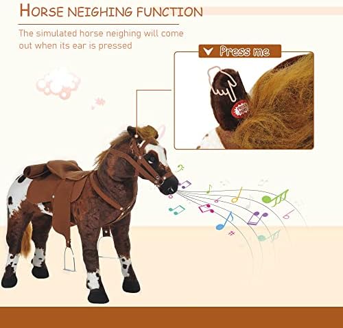 Qaba Sound-Making Ride On Horse for Toddlers 3-5 with Padding Brown | Neighing and Galloping Sound, Stuffed Animal Horse Toy for Kids, Soft Feel