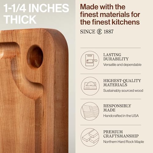 John Boos Prestige Series Rectangular Wooden Maple Cutting Board 16”x10” – 1.25” Thick, 6-lb Reversible Butcher Block with Juice Groove, Edge-Grain & Finger Grip Hole – Made in the USA | 1.25” Thick, 6-lb Butcher Block with Juice Groove, Edge-Grain & Fin…