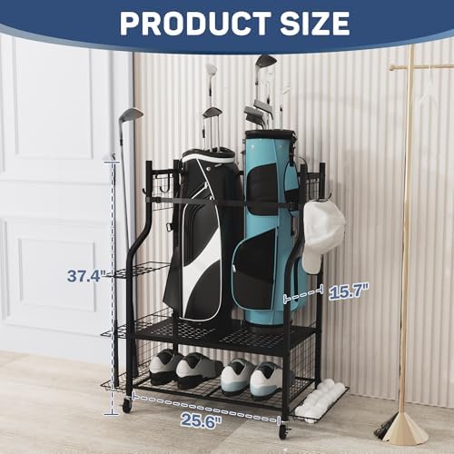 PLKOW Golf Bag Storage Garage Organizer, Extra Large Size Golf Bag Storage Stand and Golf Equipment Rack for Garage,Shed, Basement