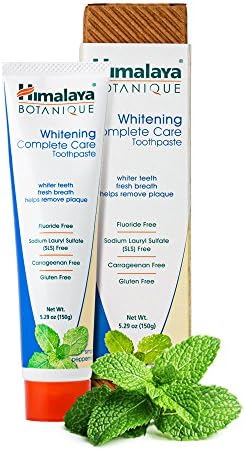 Himalaya Botanique Whitening Complete Care Toothpaste, Teeth Whitening, Fights Plaque, Fluoride Free, No Artificial Flavors, SLS Free, Cruelty Free, Foaming, Simply Mint Flavor, 5.29 Oz, 4 Pack