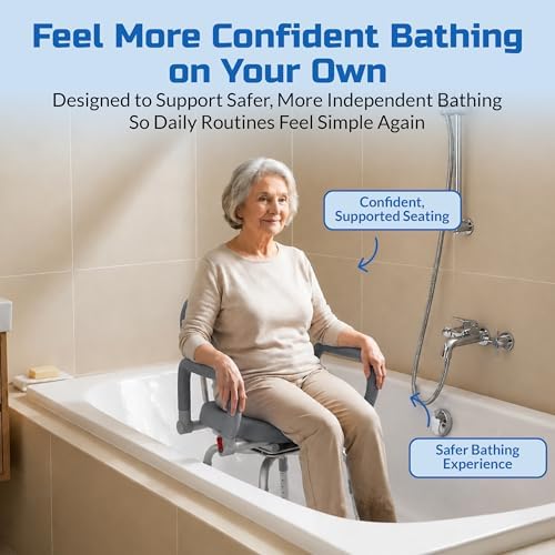 Swival Shower Chair with Padded seat for Inside ShowerFor Senior, Bath Seat | Sit Securely While Bathing - Blue, padded seat, padded armrests, swivel seat, tool-free assembly, 600 lb