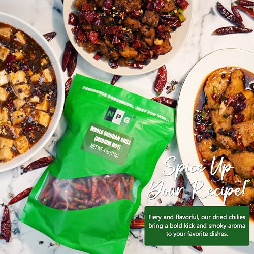 NPG Sichuan Dried Red Chili Peppers 4 Oz, Mild Hot, Whole Chili Peppers