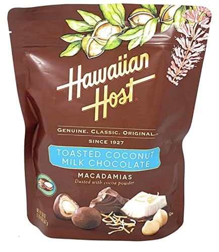 Hawaiian Host Paradise Collection - Toasted Coconut Milk Chocolate Macadamia Nuts - 8 Oz Bag