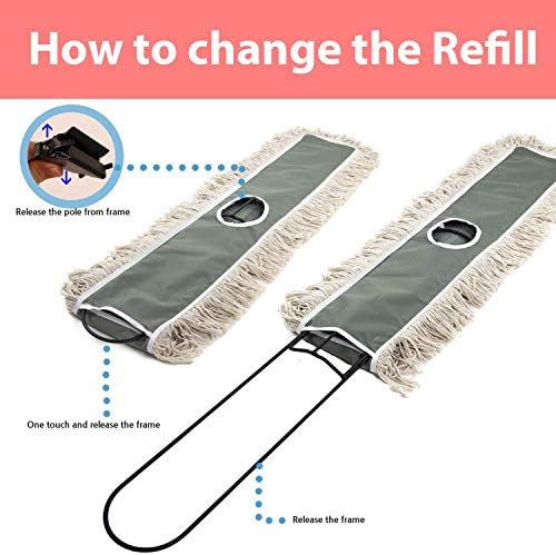 24" Industrial Cotton Floor Dust Mop with adjustable Steel Handle - Commercial Mops for Hardwood, Tiles, Laminate, Vinyl, Garage epoxy, Bamboo surface cleaning and Flooring Push Dust Broom