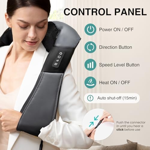 Nekteck Shiatsu Neck Massager with Heat for Pain Relief, NOT Cordless | 2026 Upgraded 3D Back Shoulder Kneading Massage Pillow, 3 Intensity Speeds Deep Tissue, Relaxation Gifts for Men Women, Black