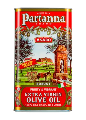 Partanna Robust Extra Virgin Olive Oil, 101 fl oz (3 L) Tin | Premium 100% Castelvetrano Oil, High Polyphenol, First Cold Pressed, Early Harvest in Sicily, Award Winning Italian EVOO